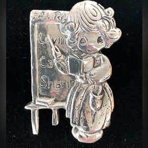 Teacher pin, PMI, sterling silver